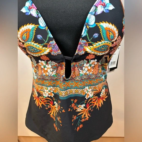 Kenneth Cole Tahiti Floral Halter Padded Tankini Top Size XL NWT - Picture 3 of 14